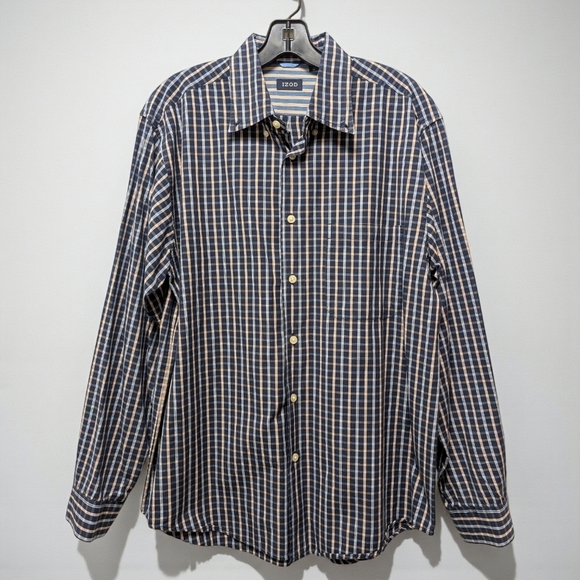 Izod Other - Izod Vintage Navy Plaid Preppy Button Down Shirt Men's M